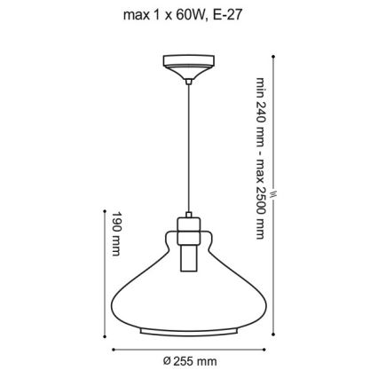 Lampadario a sospensione con filo VETRO 1xE27/60W/230V