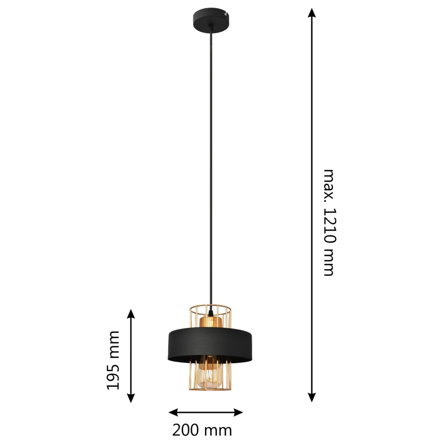 Lampadario a sospensione con filo VOLTA 1xE27/15W/230V nero/oro