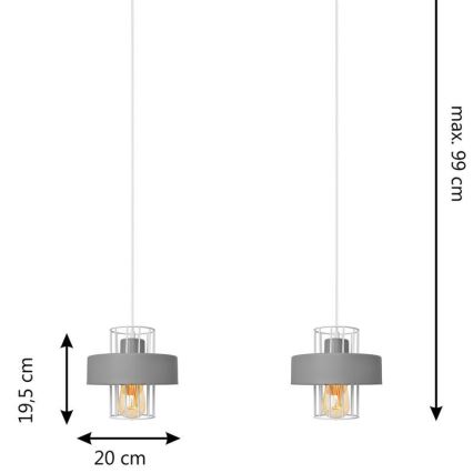 Lampadario a sospensione con filo VOLTA 2xE27/15W/230V grigio