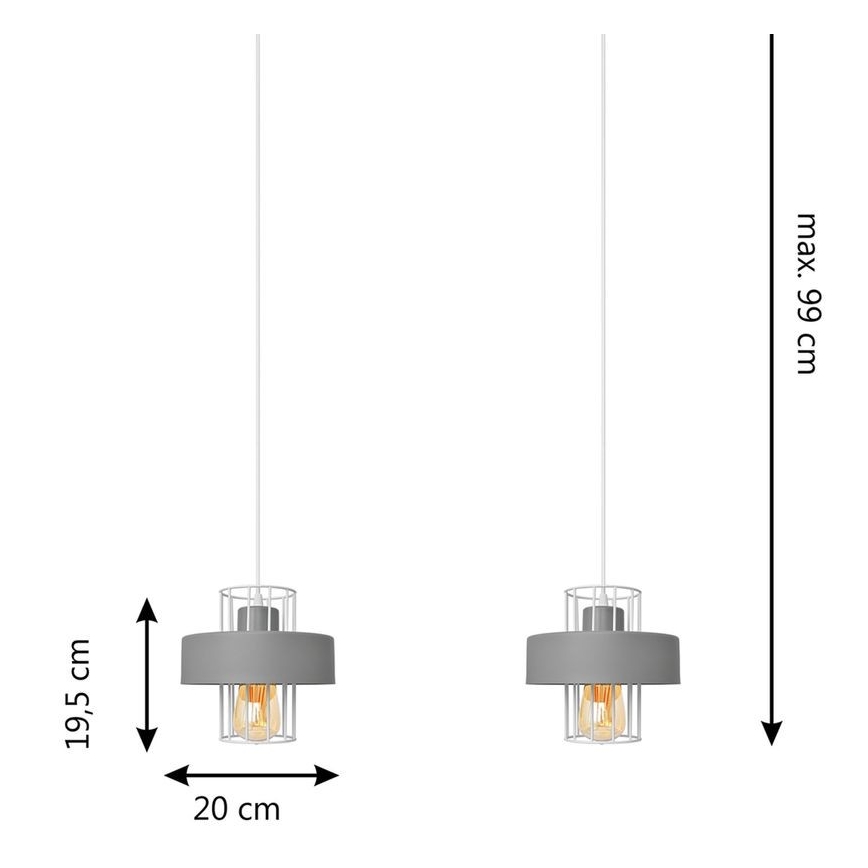Lampadario a sospensione con filo VOLTA 2xE27/15W/230V grigio