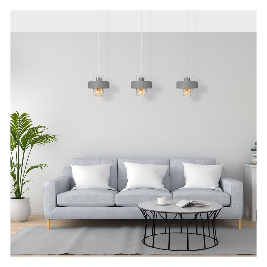 Lampadario a sospensione con filo VOLTA 3xE27/15W/230V grigio