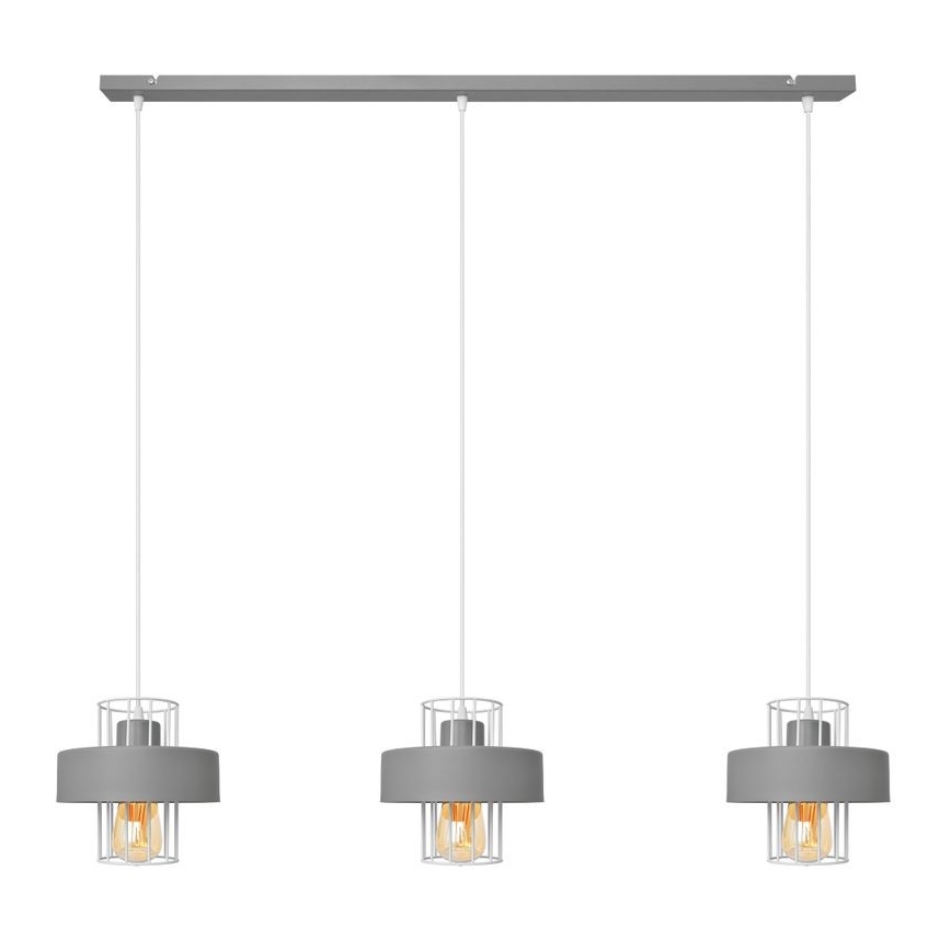 Lampadario a sospensione con filo VOLTA 3xE27/15W/230V grigio