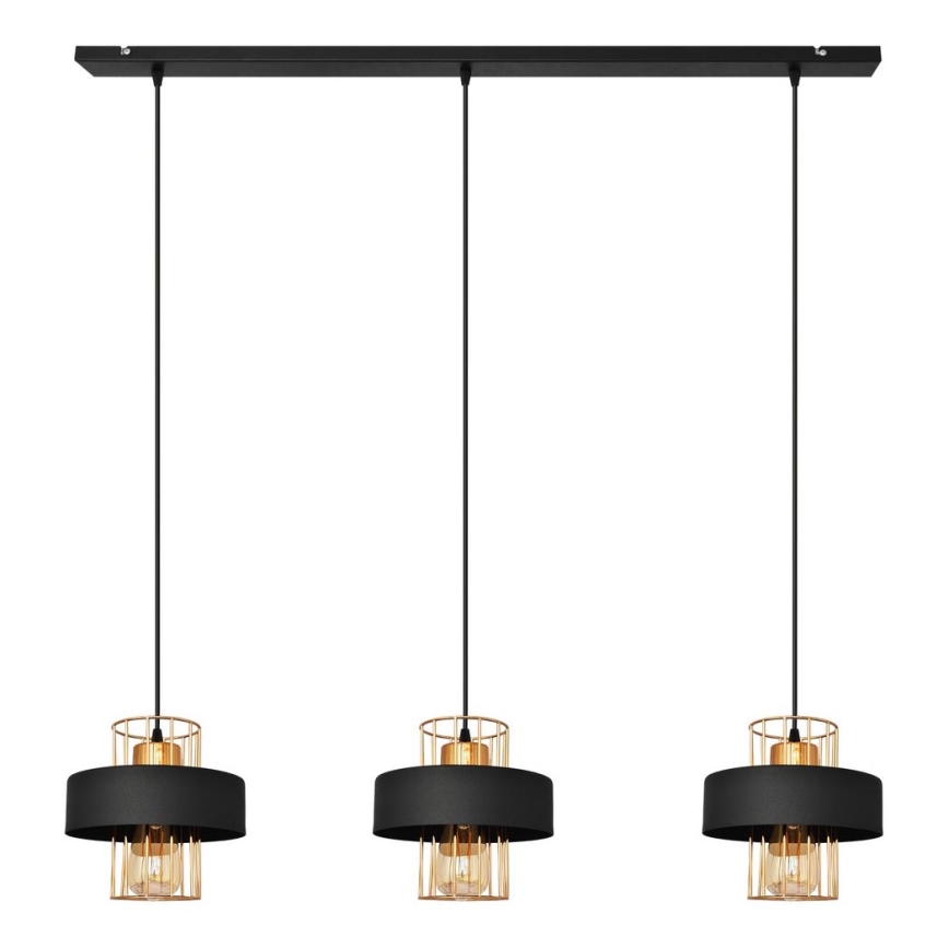 Lampadario a sospensione con filo VOLTA 3xE27/15W/230V nero/oro