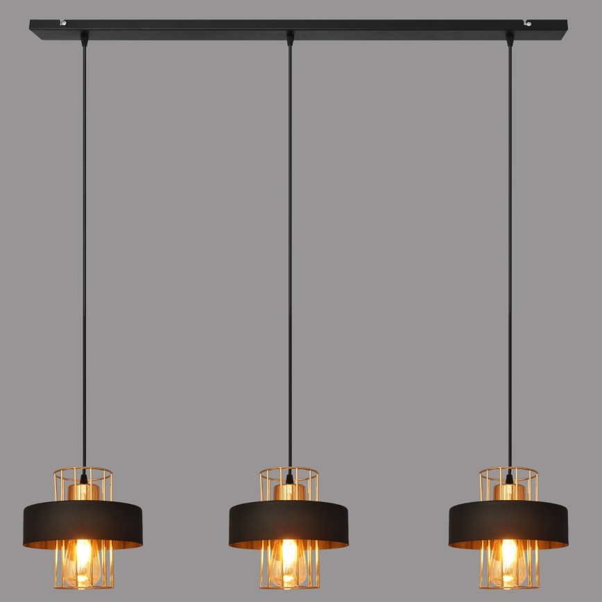 Lampadario a sospensione con filo VOLTA 3xE27/15W/230V nero/oro