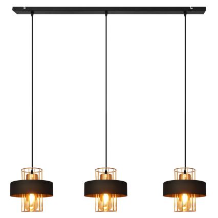 Lampadario a sospensione con filo VOLTA 3xE27/15W/230V nero/oro