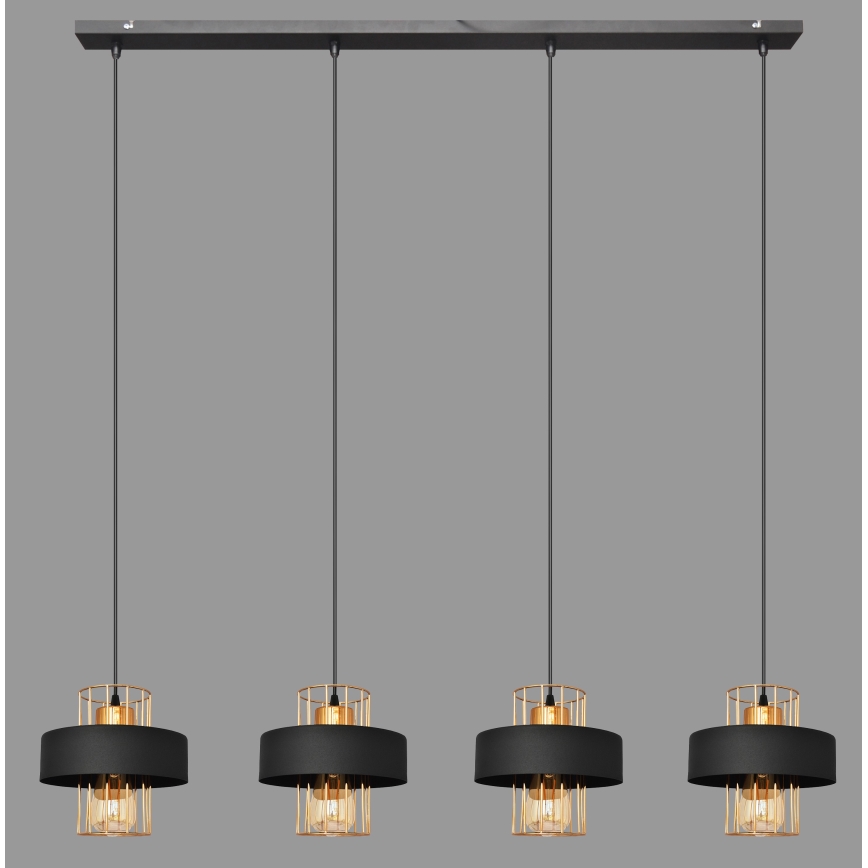 Lampadario a sospensione con filo VOLTA 4xE27/15W/230V nero/oro