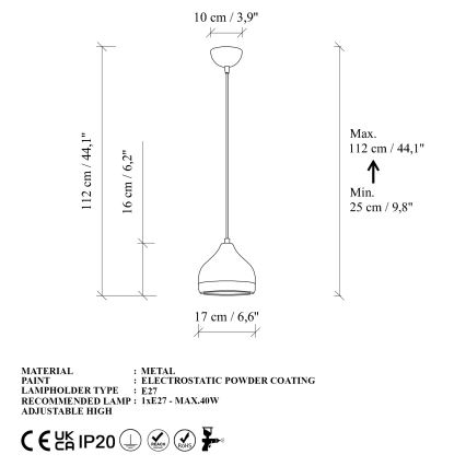 Lampadario a sospensione con filo YILDO 1xE27/40W/230V bianco/oro