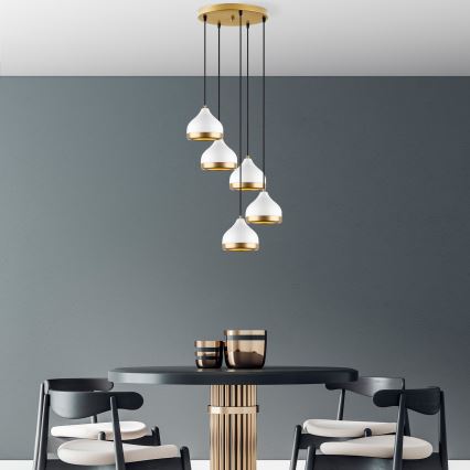 Lampadario a sospensione con filo YILDO 5xE27/40W/230V bianco/oro