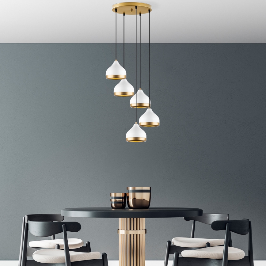 Lampadario a sospensione con filo YILDO 5xE27/40W/230V bianco/oro