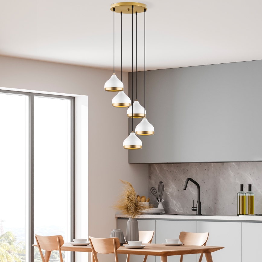 Lampadario a sospensione con filo YILDO 5xE27/40W/230V bianco/oro