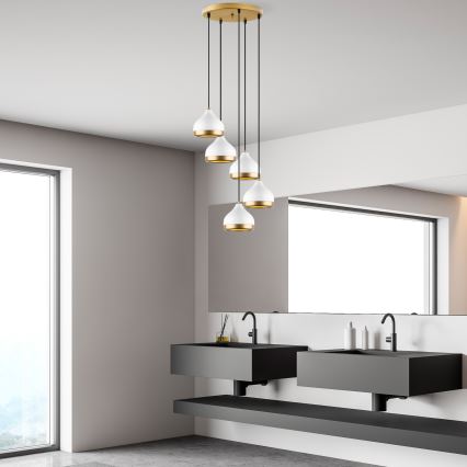 Lampadario a sospensione con filo YILDO 5xE27/40W/230V bianco/oro