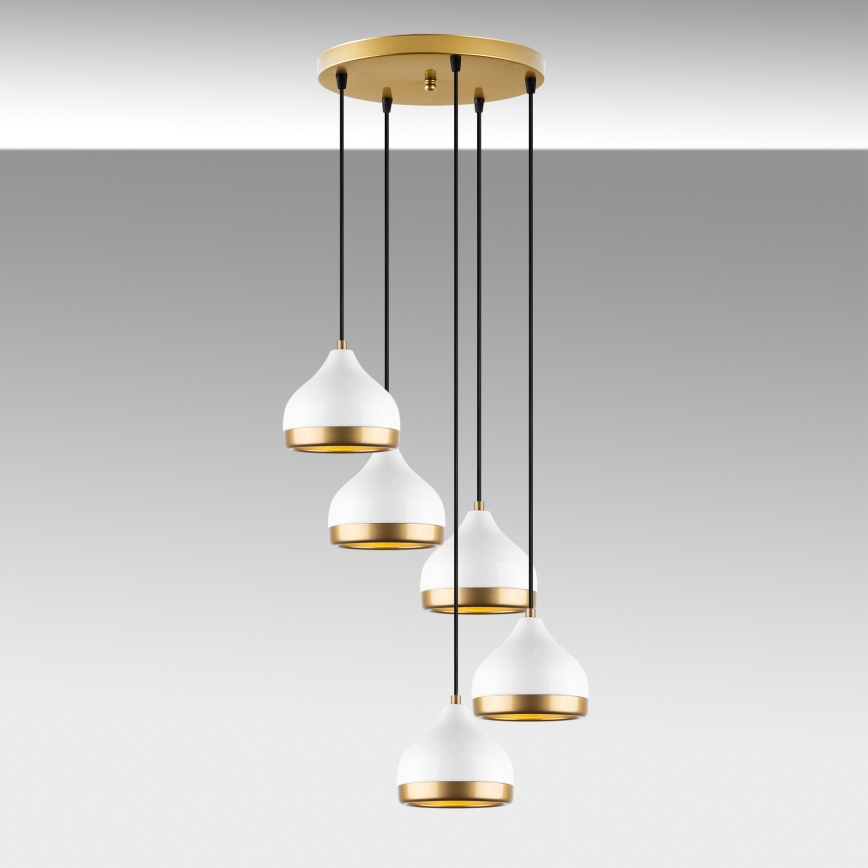 Lampadario a sospensione con filo YILDO 5xE27/40W/230V bianco/oro