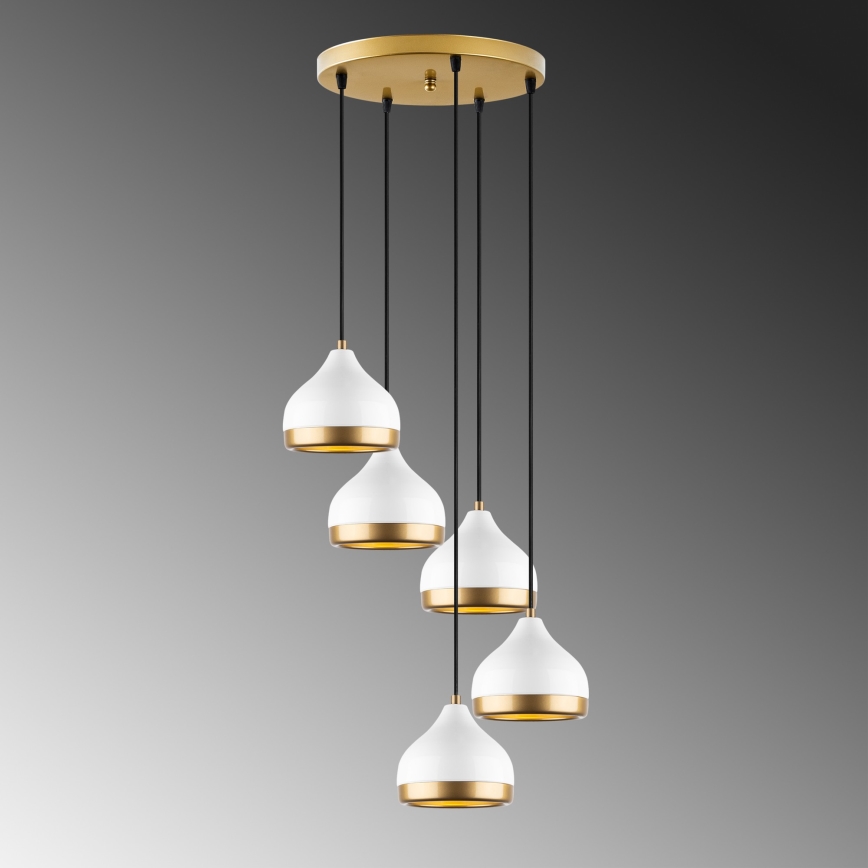 Lampadario a sospensione con filo YILDO 5xE27/40W/230V bianco/oro