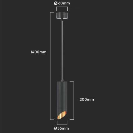 Lampadario a sospensione con supporto rigido 1xGU10/35W/230V 20 cm nero