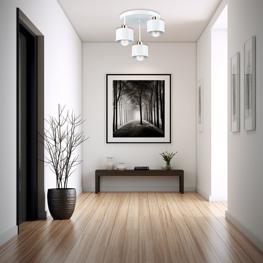 Lampadario a sospensione con supporto rigido 3xE27/35W/230V diametro 30 cm bianco/oro