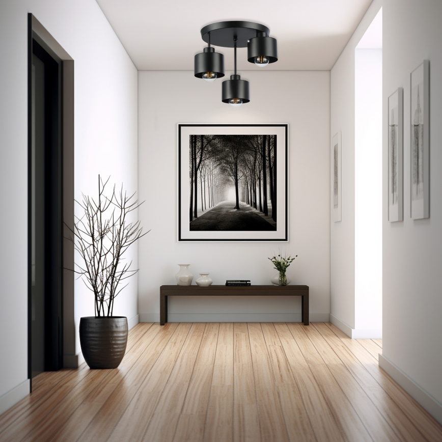 Lampadario a sospensione con supporto rigido 3xE27/35W/230V diametro 30 cm nero