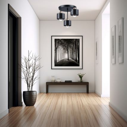 Lampadario a sospensione con supporto rigido 3xE27/35W/230V diametro 30 cm nero/oro