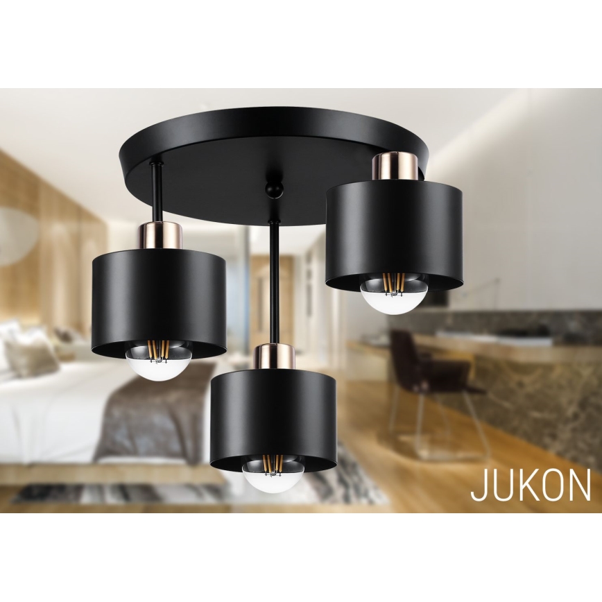 Lampadario a sospensione con supporto rigido 3xE27/35W/230V diametro 30 cm nero/oro