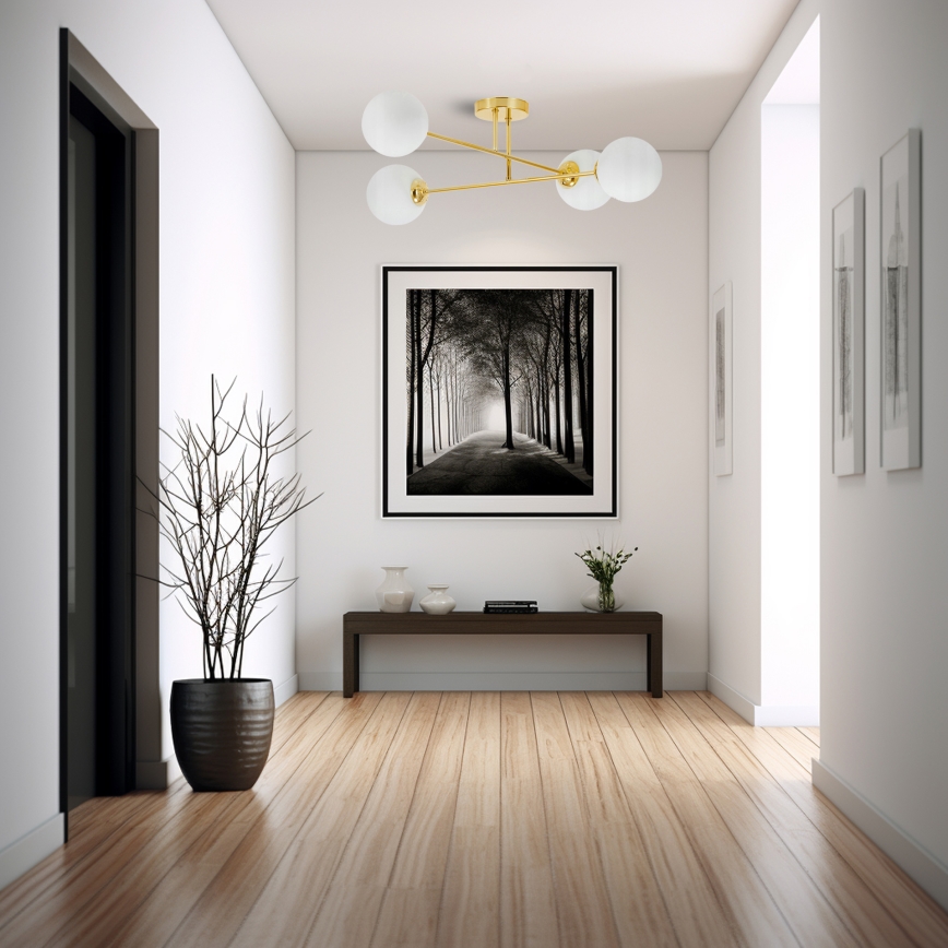 Lampadario a sospensione con supporto rigido 4xE27/35W/230V diametro 70 cm oro
