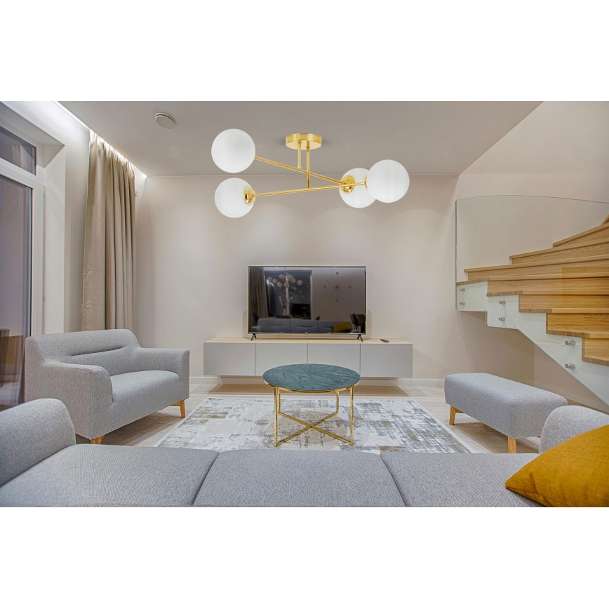 Lampadario a sospensione con supporto rigido 4xE27/35W/230V diametro 70 cm oro