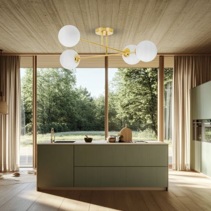 Lampadario a sospensione con supporto rigido 4xE27/35W/230V diametro 70 cm oro