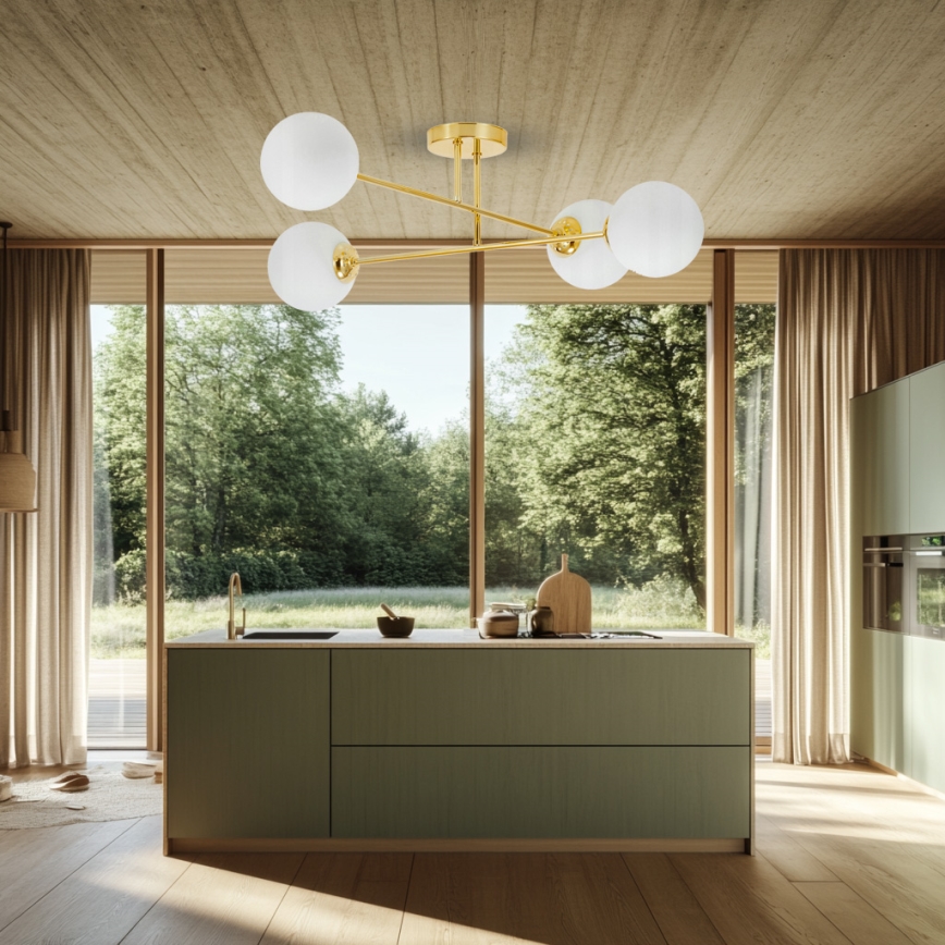 Lampadario a sospensione con supporto rigido 4xE27/35W/230V diametro 70 cm oro