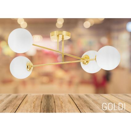 Lampadario a sospensione con supporto rigido 4xE27/35W/230V diametro 70 cm oro
