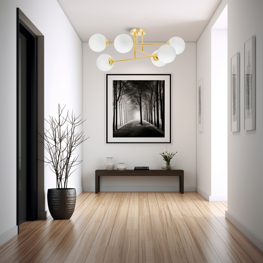 Lampadario a sospensione con supporto rigido 6xE27/35W/230V diametro 80 cm oro