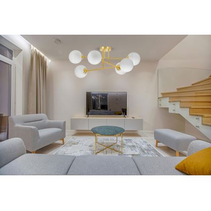 Lampadario a sospensione con supporto rigido 6xE27/35W/230V diametro 80 cm oro