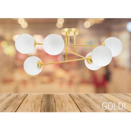 Lampadario a sospensione con supporto rigido 6xE27/35W/230V diametro 80 cm oro