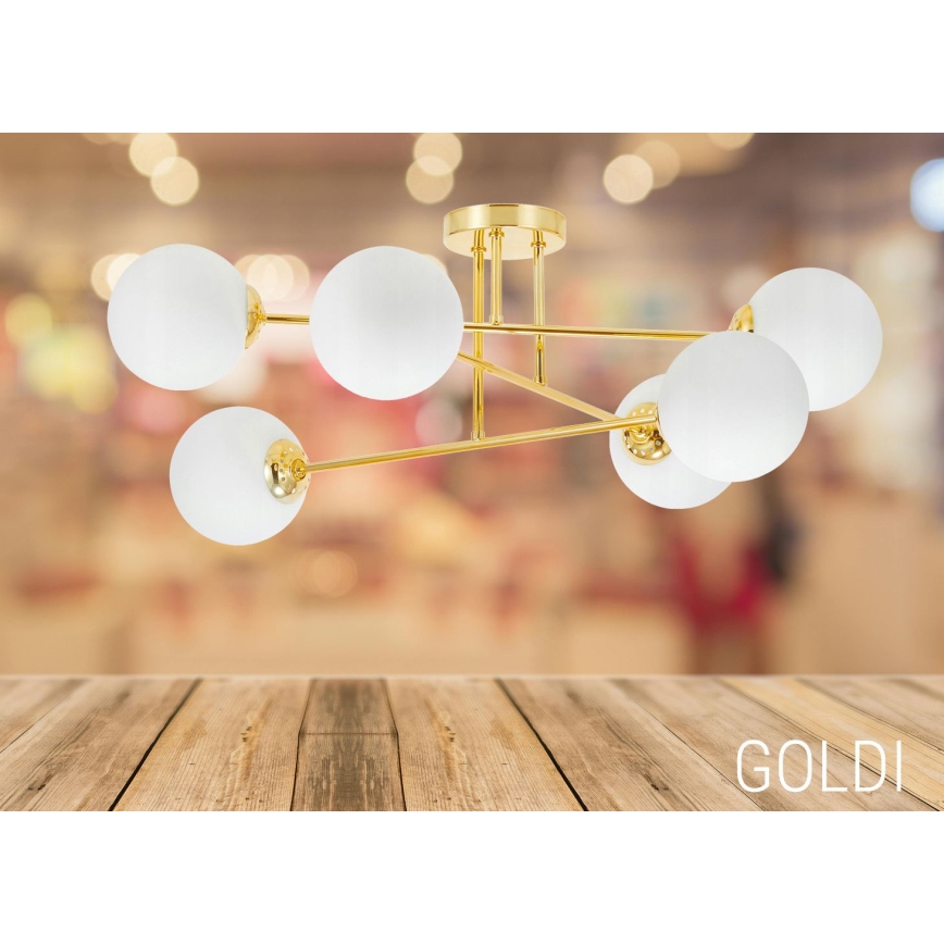 Lampadario a sospensione con supporto rigido 6xE27/35W/230V diametro 80 cm oro
