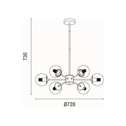 Lampadario a sospensione con supporto rigido 6xE27/40W/230V ottone