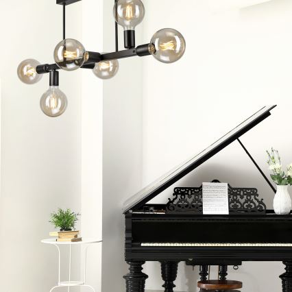Lampadario a sospensione con supporto rigido ASTRID 6xE27/60W/230V nero