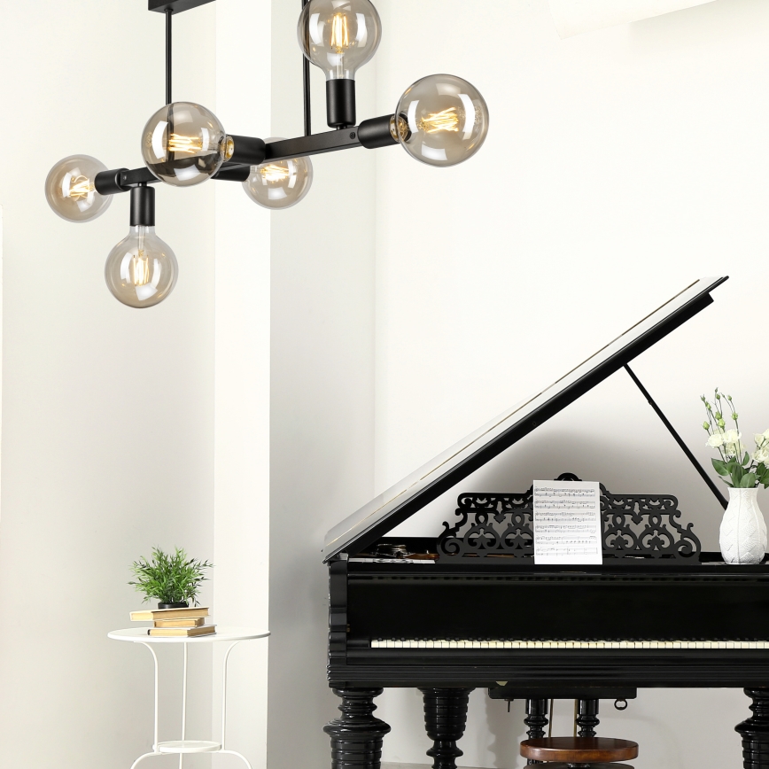 Lampadario a sospensione con supporto rigido ASTRID 6xE27/60W/230V nero