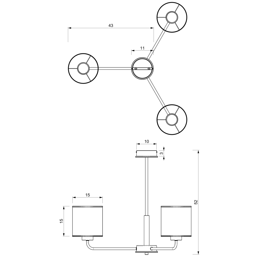 Lampadario a sospensione con supporto rigido ATLANTA 3xE27/60W/230V