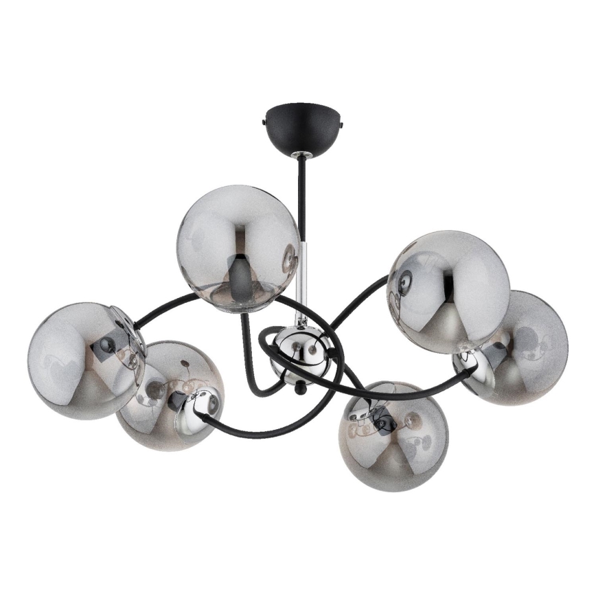 Lampadario a sospensione con supporto rigido AURORA 6xE14/10W/230V nero/cromo lucido