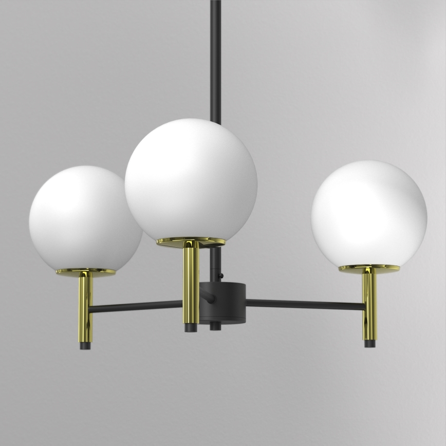 Lampadario a sospensione con supporto rigido AWINION 3xE27/15W/230V bianco/oro/nero