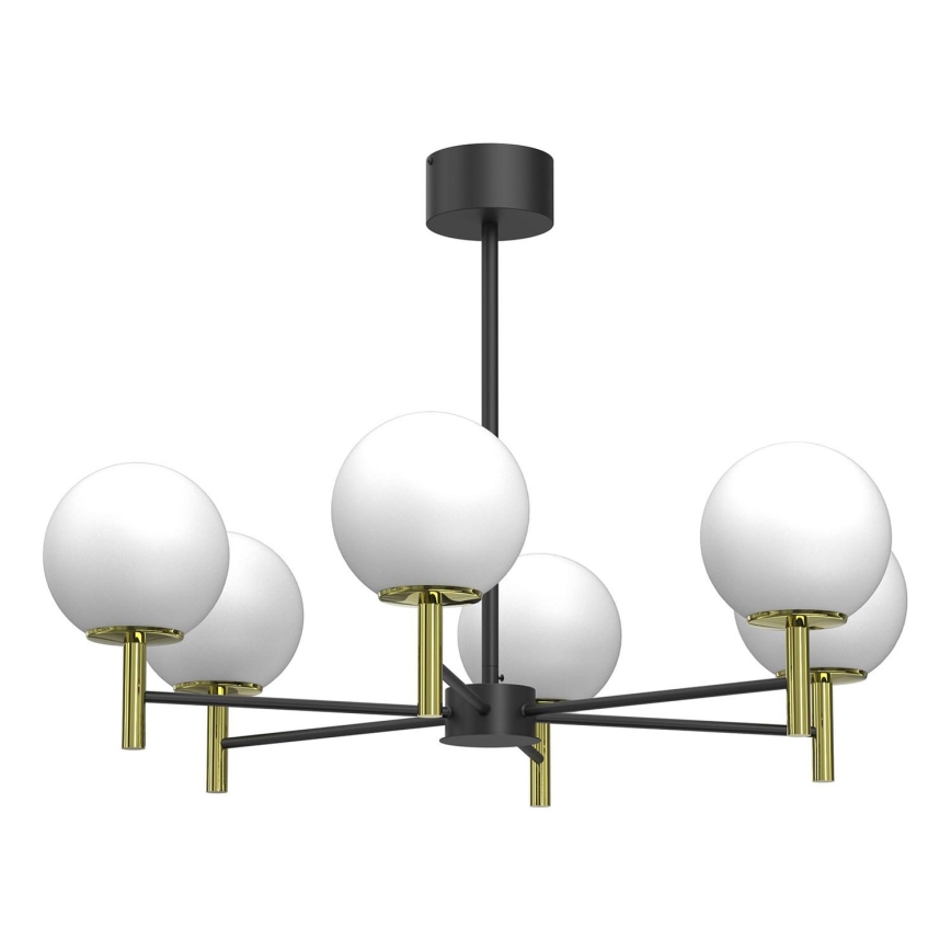 Lampadario a sospensione con supporto rigido AWINION 6xE27/15W/230V bianco/oro/nero