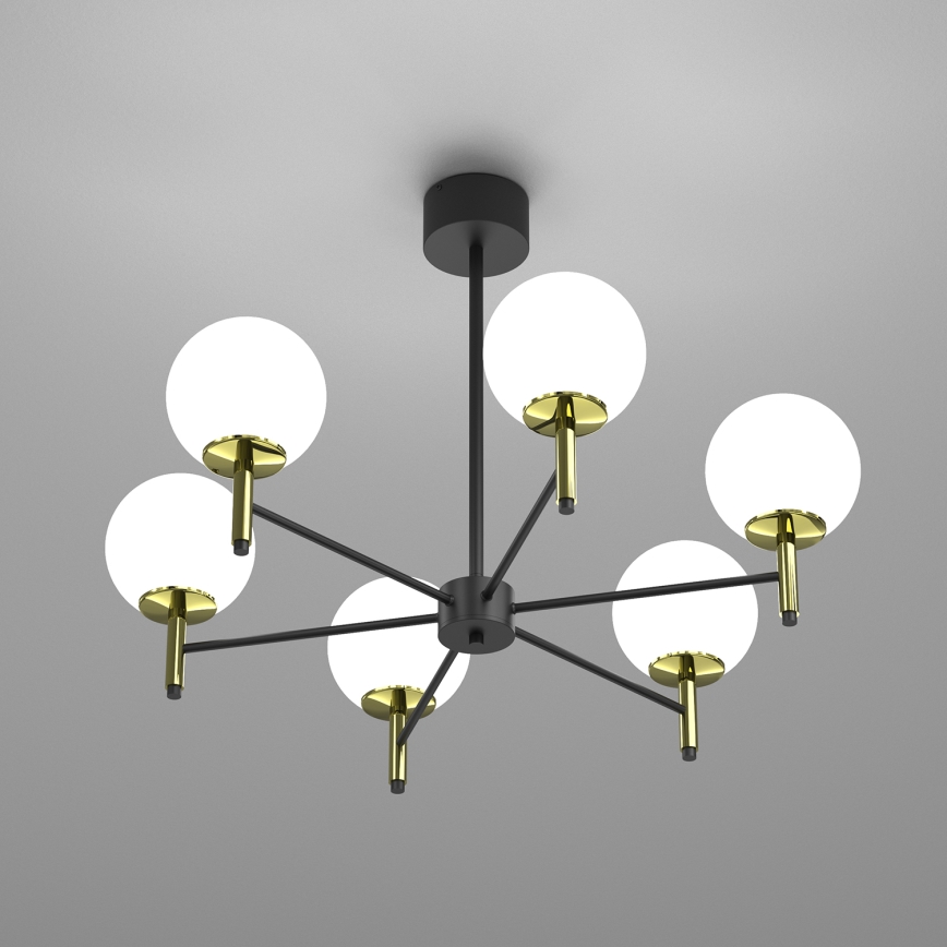 Lampadario a sospensione con supporto rigido AWINION 6xE27/15W/230V bianco/oro/nero