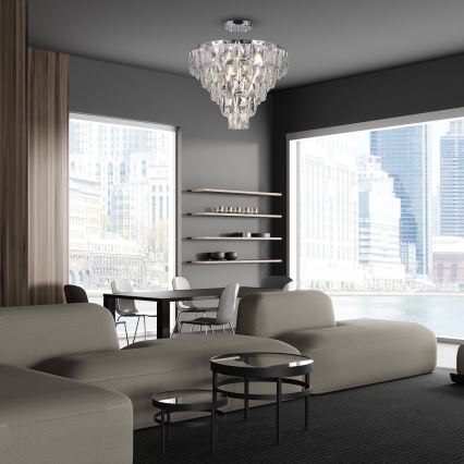 Lampadario a sospensione con supporto rigido CHELSEA 6xE14/40W/230V diametro 50 cm cromo lucido