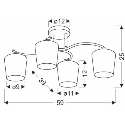 Lampadario a sospensione con supporto rigido ESNYR 4xE27/40W/230V nero/bianco