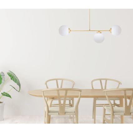 Lampadario a sospensione con supporto rigido FIRA 3xE27/60W/230V oro