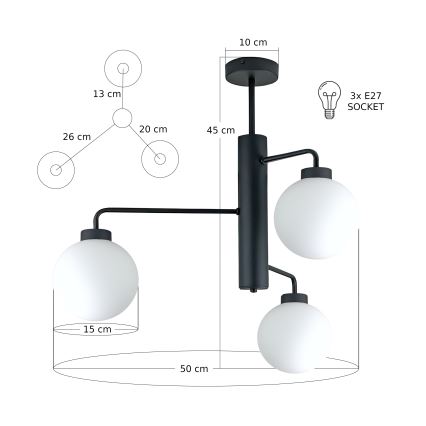 Lampadario a sospensione con supporto rigido FLEX 3xE27/60W/230V nero/bianco