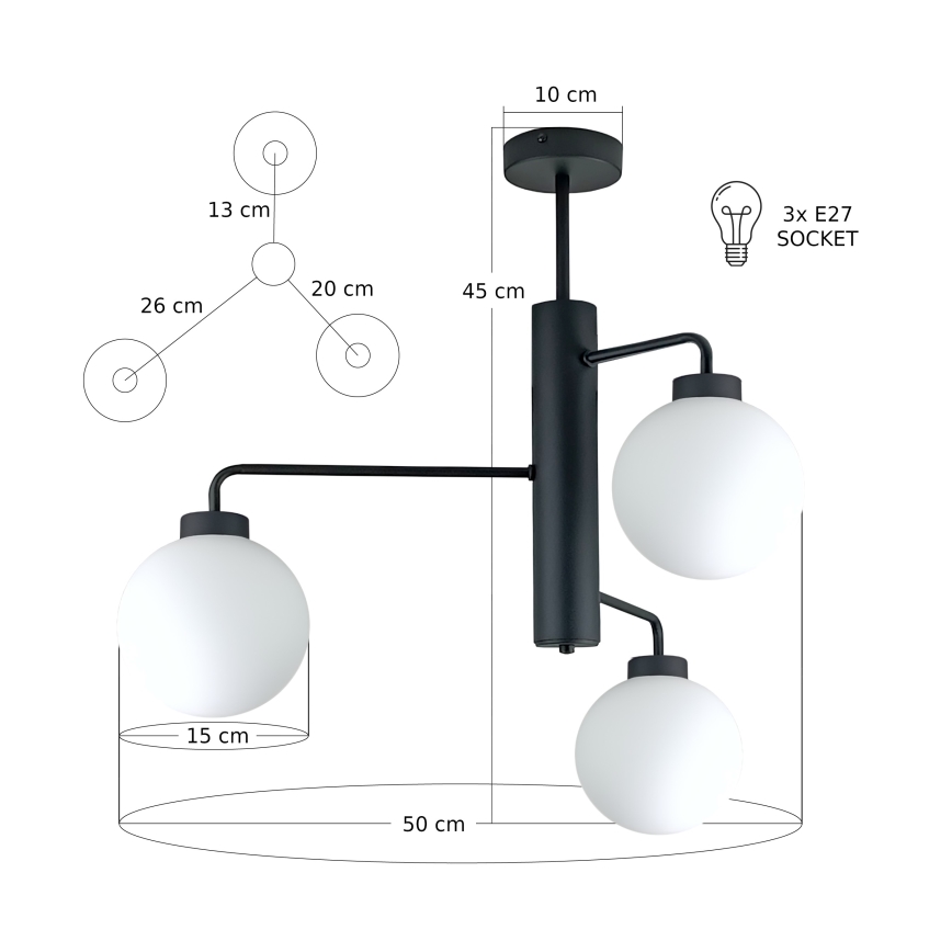 Lampadario a sospensione con supporto rigido FLEX 3xE27/60W/230V nero/bianco