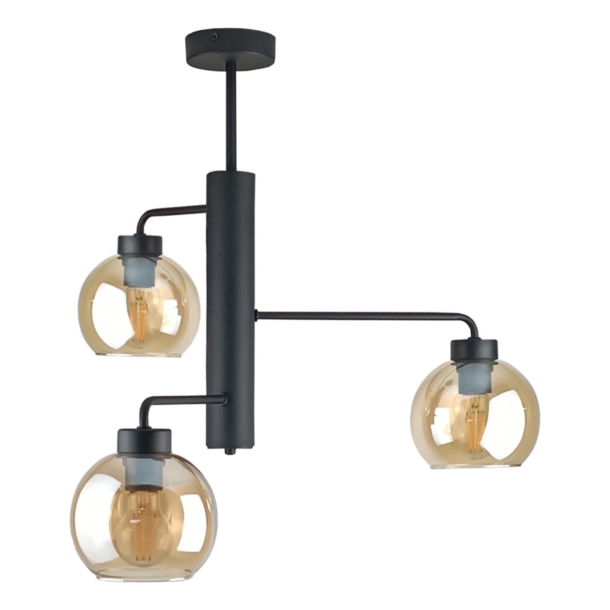 Lampadario a sospensione con supporto rigido FLEX 3xE27/60W/230V nero/fumé beige