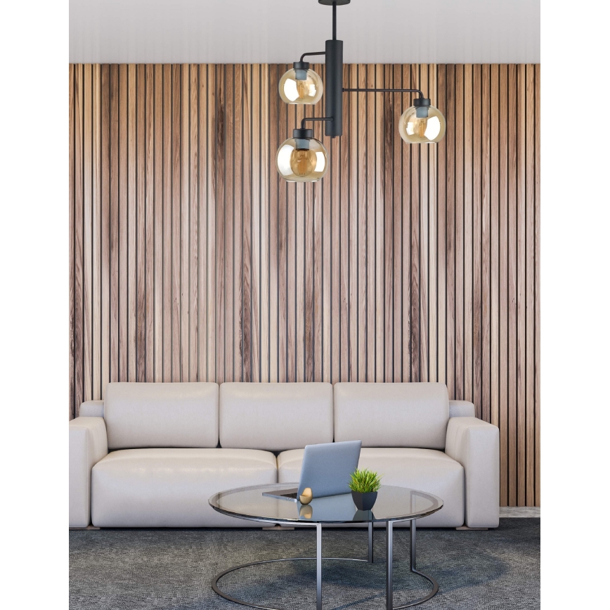 Lampadario a sospensione con supporto rigido FLEX 3xE27/60W/230V nero/fumé beige