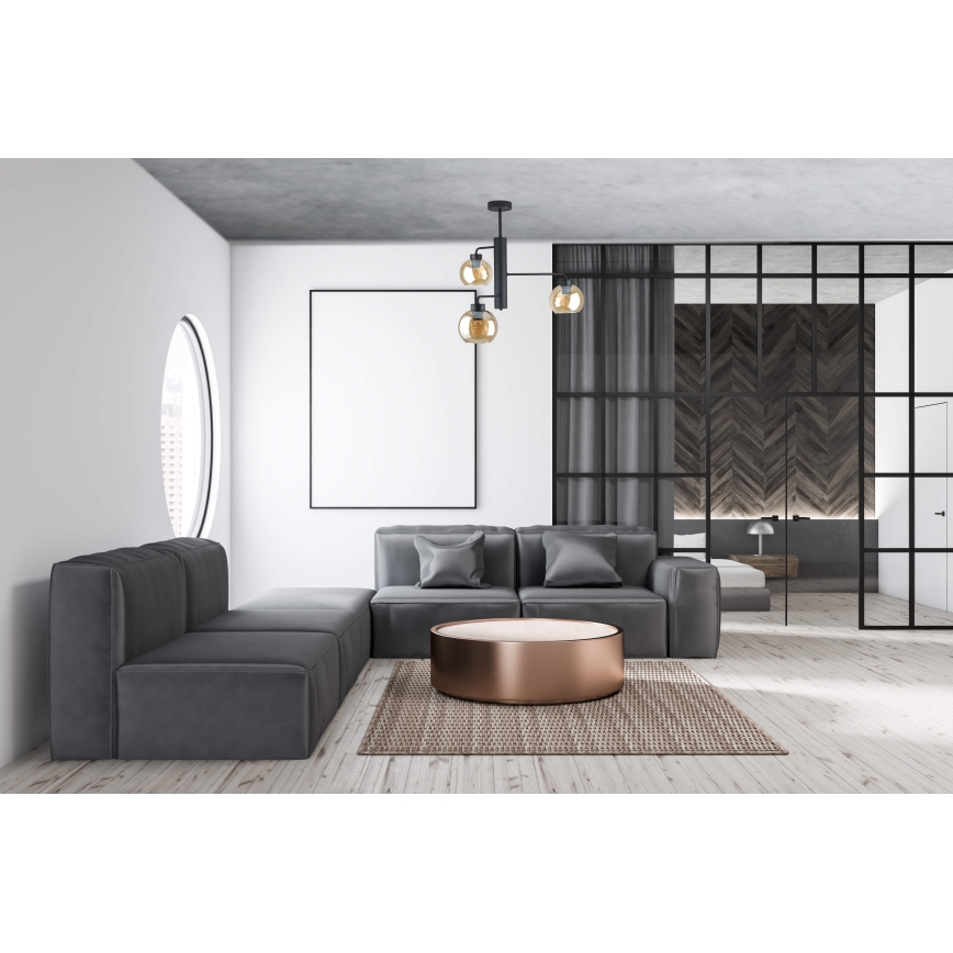 Lampadario a sospensione con supporto rigido FLEX 3xE27/60W/230V nero/fumé beige