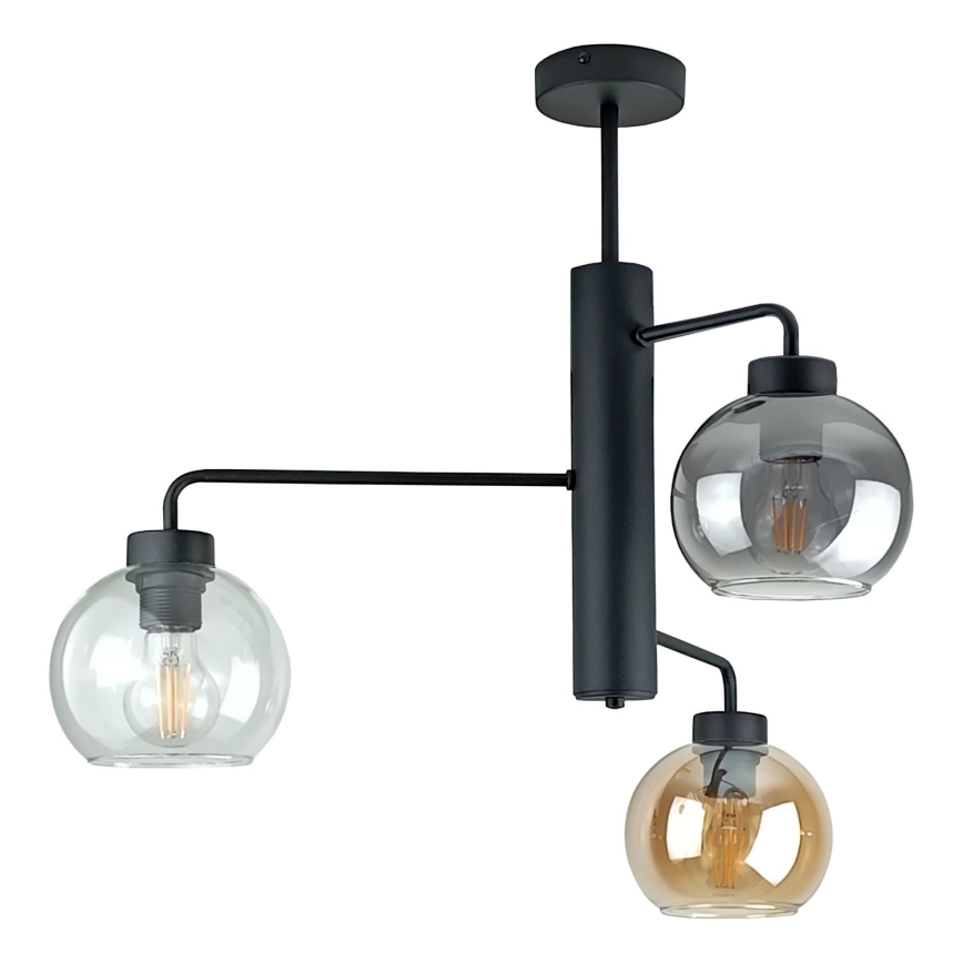 Lampadario a sospensione con supporto rigido FLEX 3xE27/60W/230V nero/fumé nero/fumé beige/limpido