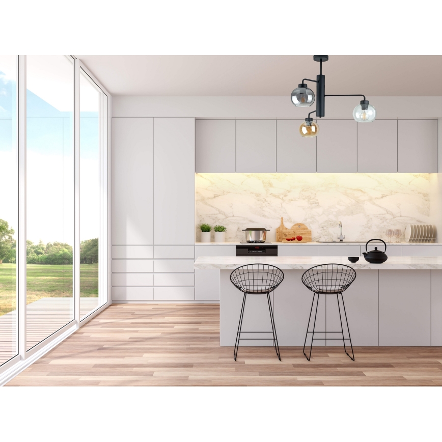 Lampadario a sospensione con supporto rigido FLEX 3xE27/60W/230V nero/fumé nero/fumé beige/limpido
