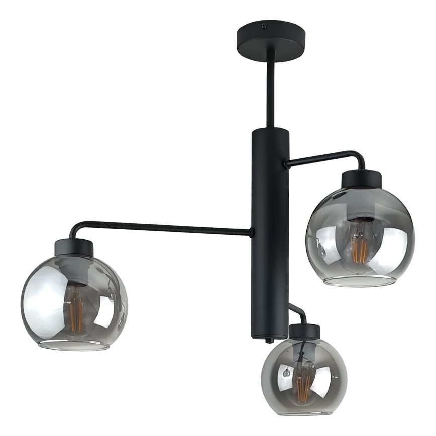 Lampadario a sospensione con supporto rigido FLEX 3xE27/60W/230V nero/fumé nero